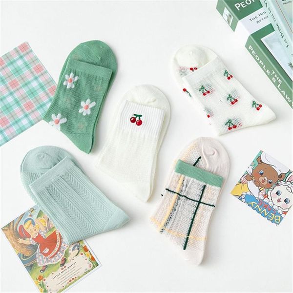 

socks & hosiery 2021 spring fashion summer flowers cherry hollow out women soft cute long for mesh thin, Black;white