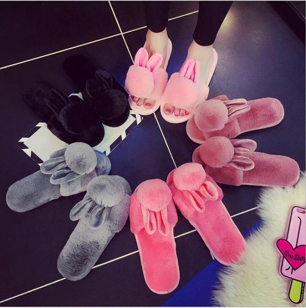 

slippers cartoon ear home furry cotton, Black