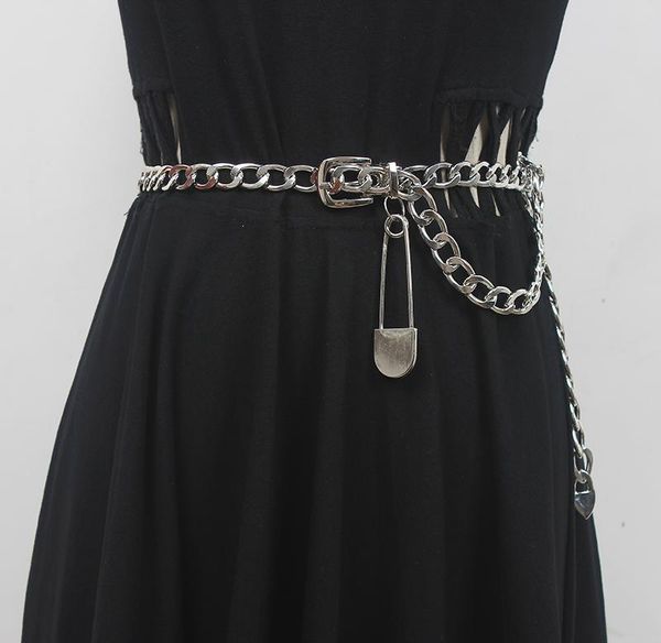 

belts women's runway fashion silver pin chain cummerbunds female dress corsets waistband decoration narrow belt r2413, Black;brown