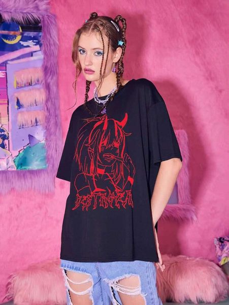 

romwe figure graphic drop shoulder tee u0hs#, White