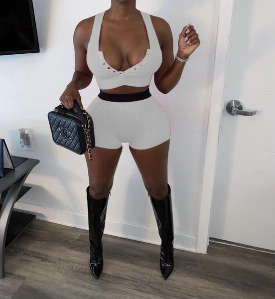 

women's tracksuits 2021 summer clothing cardigan snap button solid color two-piece suit, Gray