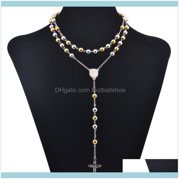 

necklaces & pendants jewelrywomens rosarios catolicos para gold black tone stainless steel 8mm bless rosary beads chain fashion sweater neck, Silver