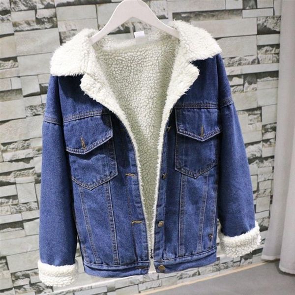

women's jackets winter warm fur jeans jacket women bomber blue denim female coat with lining & front button flat pockets, Black;brown
