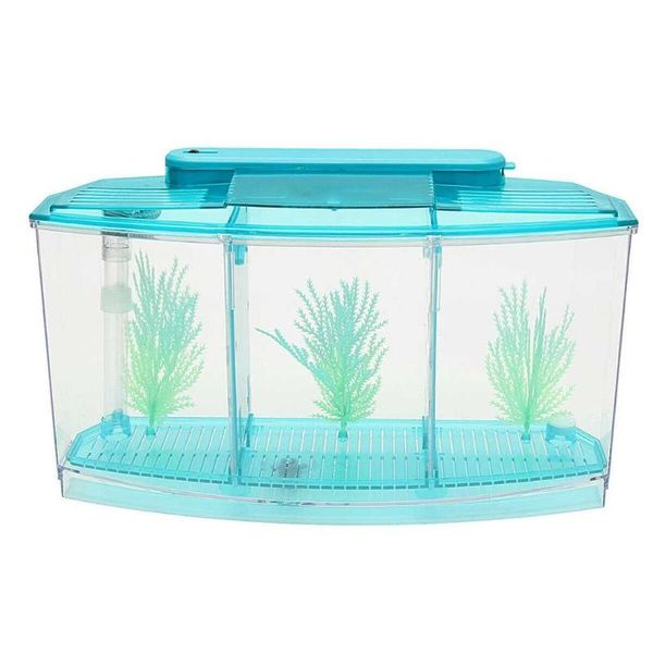 

acrylic aquarium with 3 compartments mini fish tank water grass 6 led lights filtering tube aquariums