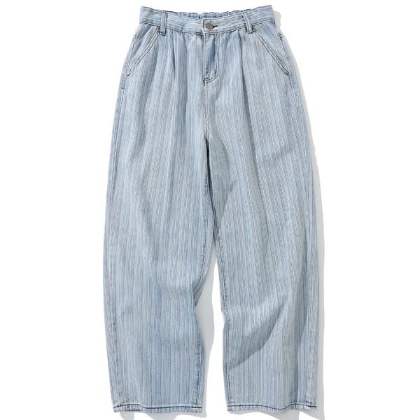 

men's jeans harajuku hip hop denim pants men streetwear street vertical stripes multi pockets casual joggers trousers, Blue