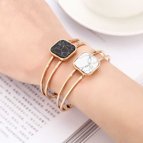 

two layer square stone coated bangle two color choose inspired jewelry bracelet for women and couples q0719, Black