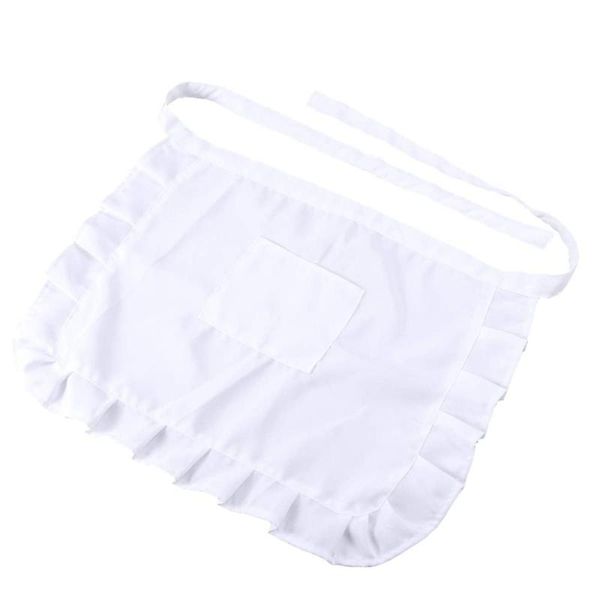 

aprons floral short waist kitchen apron lace half bib maid costume with pocket party favors for waitress (whit
