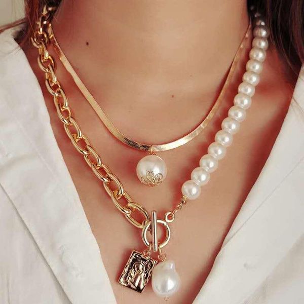 

pendant necklaces multi layered imitation pearl love leaf butterfly lock chain necklace for women charm portrait party jewelry gifts, Silver