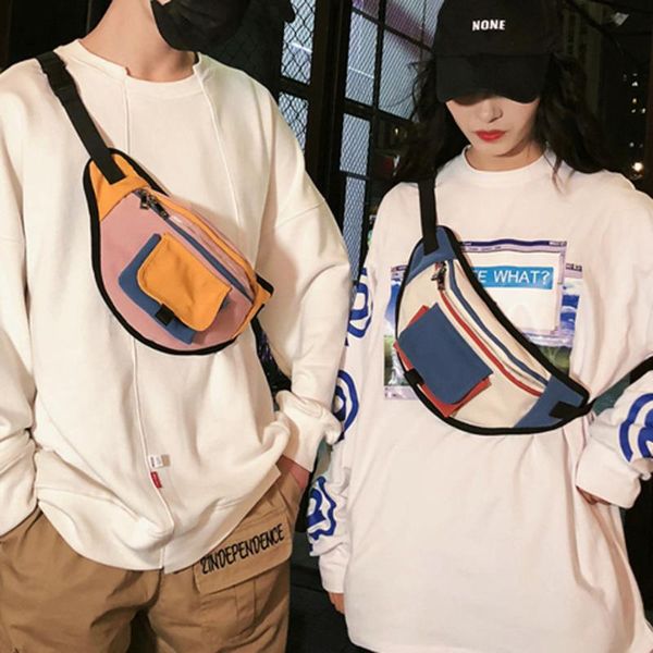 

women men waist bag fanny pack streetwear harajuku zipper outdoor students sport canvas crossbody chest money belt bags
