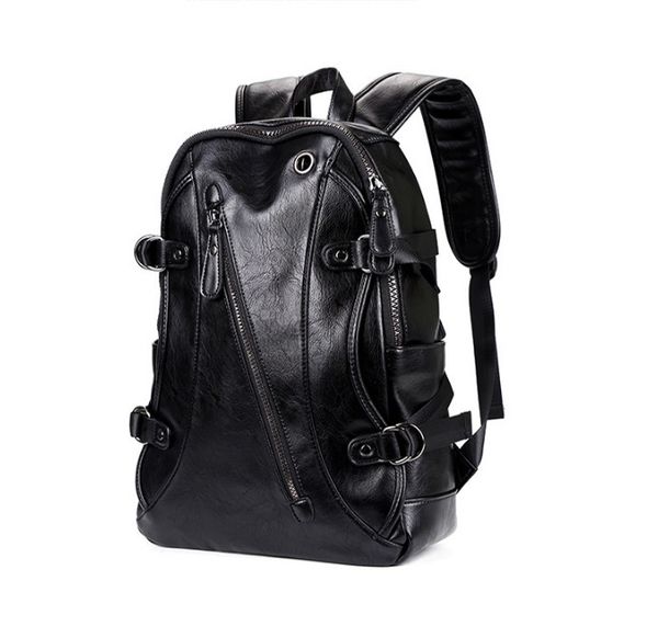 

leather backpack business men casual travel bagpack large lapbook bag black male bolsa back pack school bags