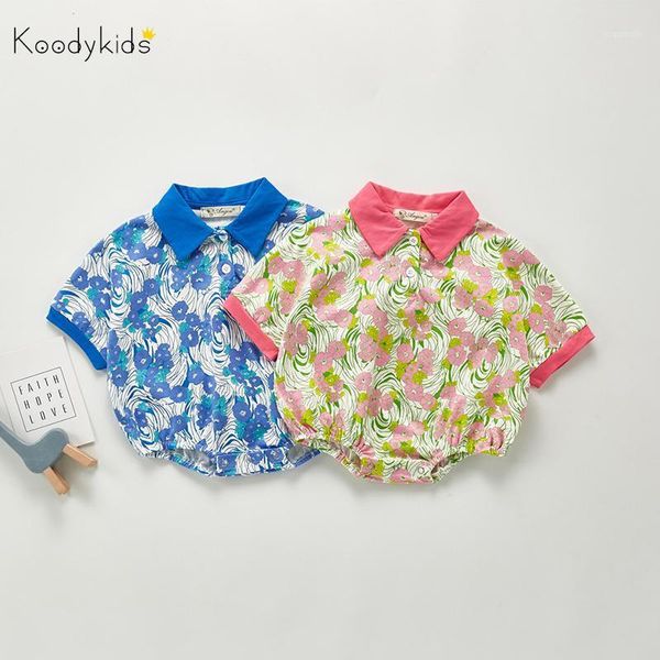

koodykids summer baby girls boys stylish bodysuits toddlers outfits loose rompers floral printed casual, Blue