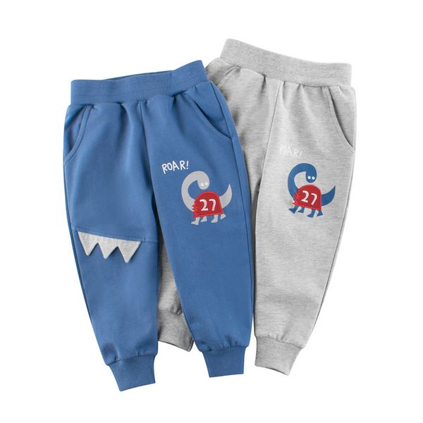 

autumn winter new fashion kids pants boys cartoon dinasour outwear cotton pockets elastic waist sports trousers children clothes, Blue