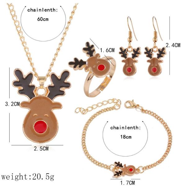 

earrings & necklace christmas gifts cute cartoon drops elk bracelet four-piece jewelry, Silver