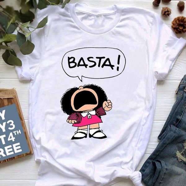 

mafalda summer harajuku letter print womens t shirt short sleeve fashion creativity casual girl tee 90s cartoon femme, White