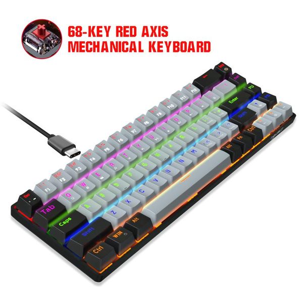 

keyboards mechanical keyboard v800 68 keys rgb backlight gaming blue/red shaft non-conflict for pc notebook