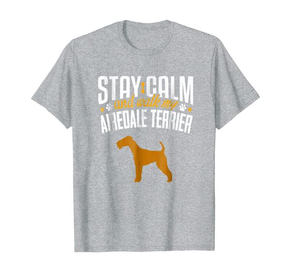 

stay calm and walk my airedale terrier dog puppy t shirt, White;black