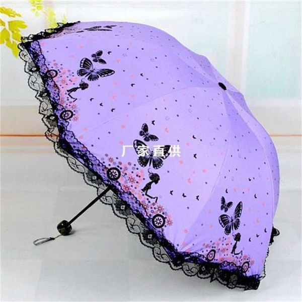 

umbrella folding lace sunshade black glue sun umbrella women's little fresh lady's