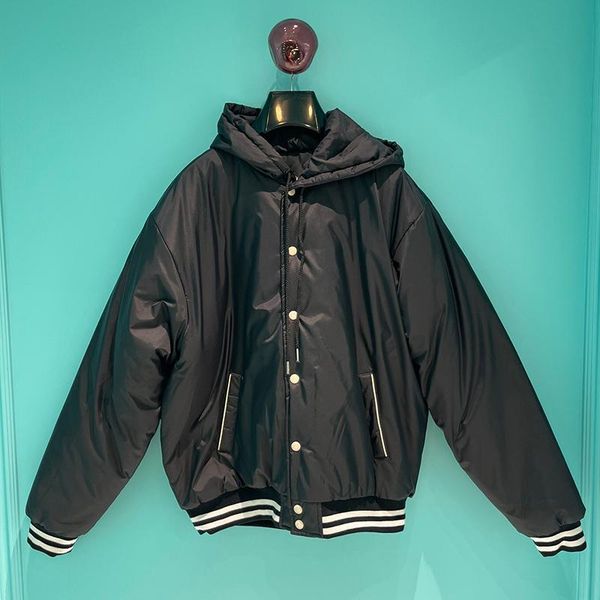 

women's jackets classic style black contrast white lower edge bread cotton jacket women hooded elegant coat lady 2021 autumn wi, Black;brown