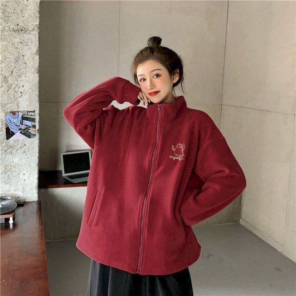 

women's jackets 2021 fall winter polar fleece jacke korean loose casual plus size fashion women clothing oversize clothes colorblock, Black;brown