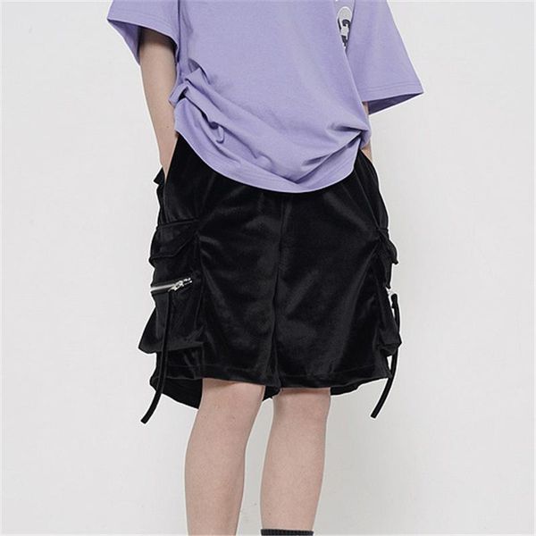 

men's shorts summer men zippered pocket hip-hop high street wear casual male sportswear, White;black