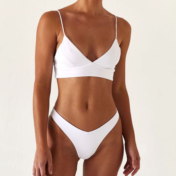 

bikini, white women, high collar lace suit two suspender swimsuit