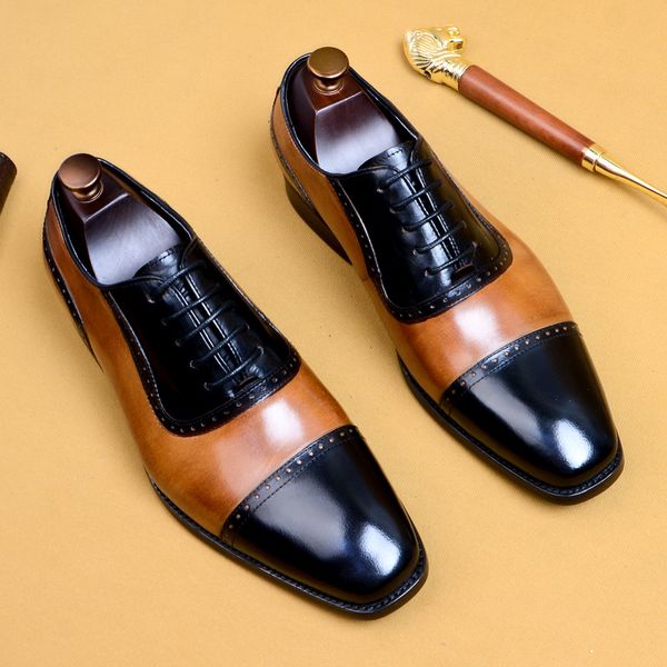 

lacing genuine leather formal shoes for men wedding business brogue oxford shoe black and brown square head brand dress shoe
