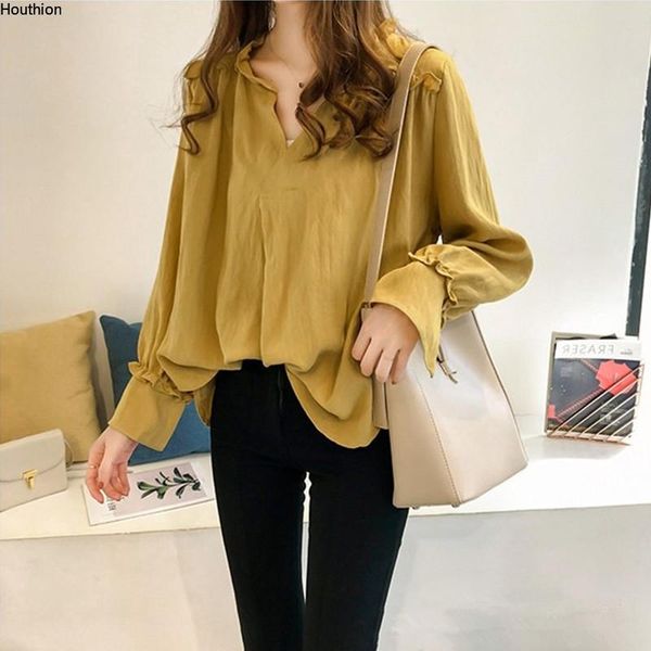 

women's blouses & shirts loose blouse chiffon the fashion casual v-neck blusas regular spring and summer long-sleeved, White