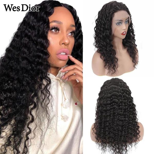 

lace wigs deep curly front wig brazilian human hair natural color 4x4 for black women density 180, Black;brown