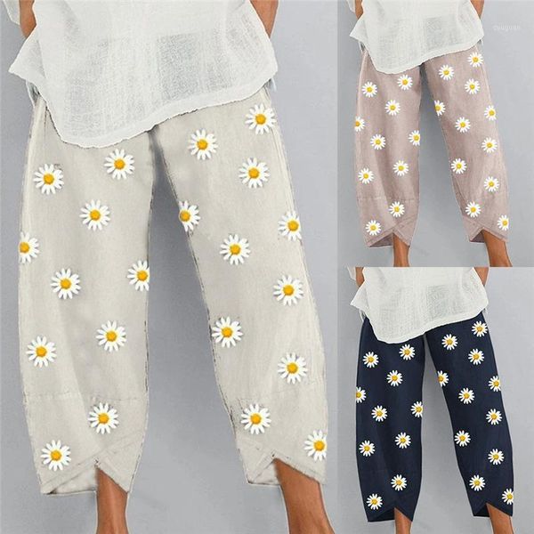 

women casual harem pants summer elastic waist wide leg floral printed trousers female loose pantalon plus size women's & capris, Black;white