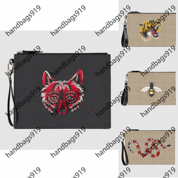 Mens de Embraiagem de Embraiagem Moda Moda All-Match Embreagens Bolsa Grande Capacidade Envelope Sacos Classic Impresso Zíper Animal Bordado Padrão Bolsas Multifuncional