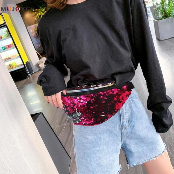 

sequins fanny waist bag women colorful pu chest belt pack crossbody bags
