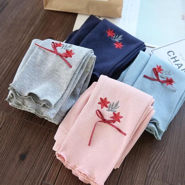 

trousers baby girl kids leggings floral embroidery girls pants, Blue