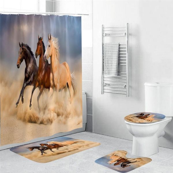 

shower curtains horse strong animal running on the snow bathroom decor home bathtub waterproof polyester curtain set