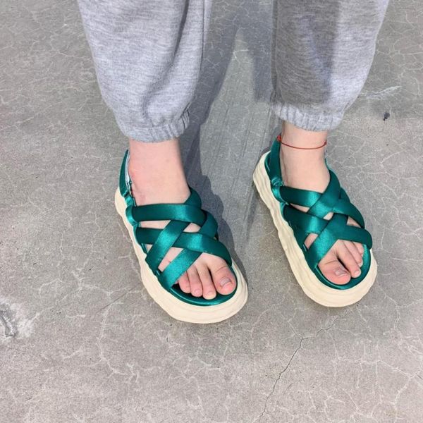 

sandals silk woven roman flat platform women's ins tide increase thick bottom summer shoes for women slippers flats, Black