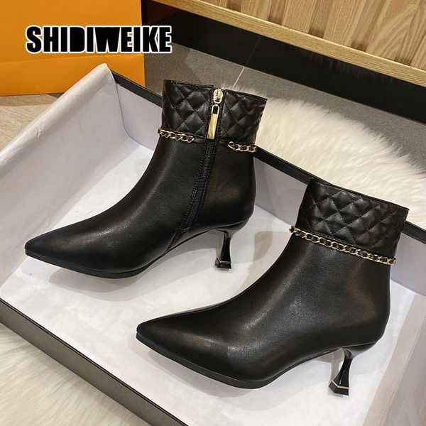 

boots 2021 fashion ankle boot lady high heels pumps pointed toe thin women shoes metal decoration va060, Black