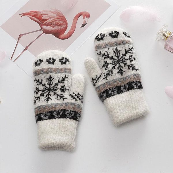 

five fingers gloves christmas delicate pattern women knitted full finger mittens outdoor windproof fashion cute imitation cashmere, Blue;gray