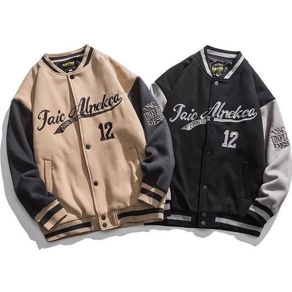 

hip-hop baseball jacket big letters embroidery patchwork korean streetwear college rock japanese fashion 211217, Black;brown