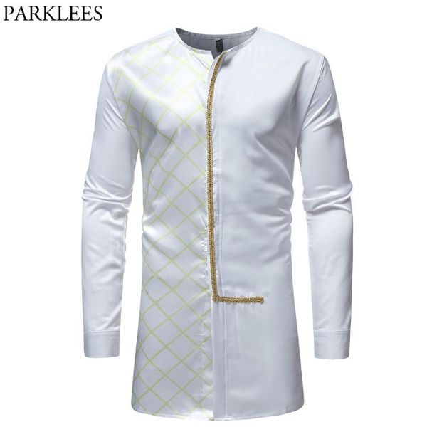 

men's casual shirts white african dashiki longline shirt men 2021 brand slim fit o neck dress mens long sleeve clothing, White;black