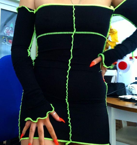 

arrival black solid color long sleeve fitness good stretchy slash neck ribbed women dress casual dresses, Black;gray