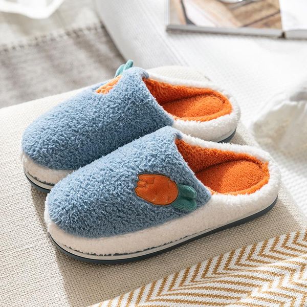 

slippers thick-soled women's for home cotton female household autumn shoes winter cute indoor non-slip wool male fur slides, Black