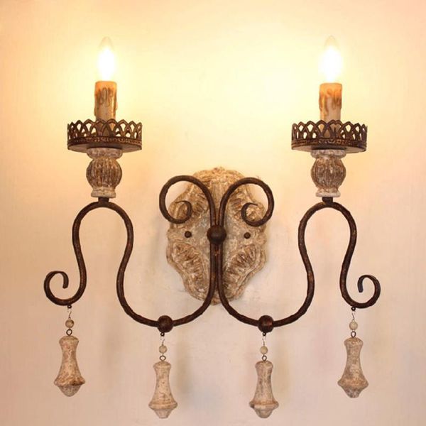 

american vintage iron wooden wall sconce antique rustic metal lamp french retro light fixtures in foyer bedroom