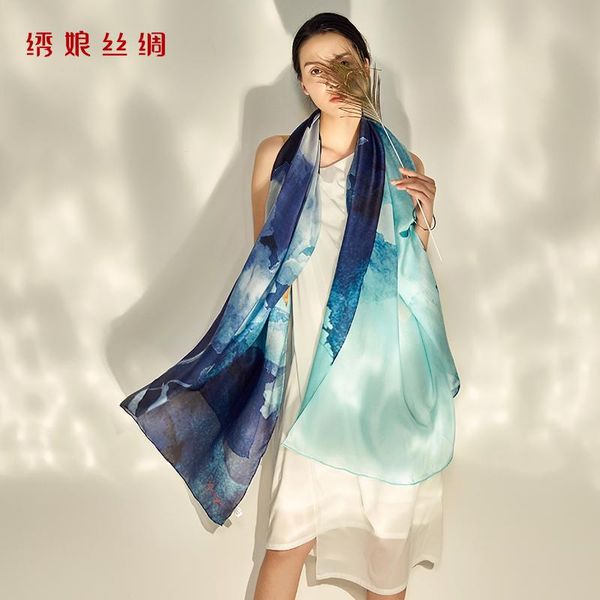 

scarves xiuniang silk shawl spring and autumn mulberry scarf women's, Blue;gray