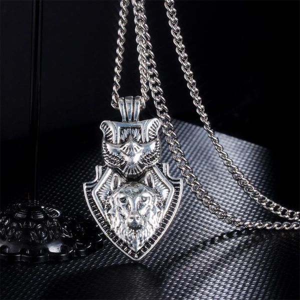 

eagle wolf head shield necklace stainless steel neutral personality send friend birthday gifts fashion jewelry pendant necklaces, Silver