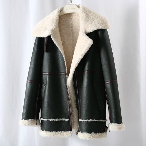 

women's fur & faux oftbuy 2021 double faced real coat winter jacket women genuine leather natural merino sheep outerwear streetwear, Black