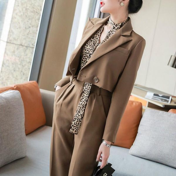

piece set 2021 short brown blazer jacket pants suit women high-end office outfits women's two, White