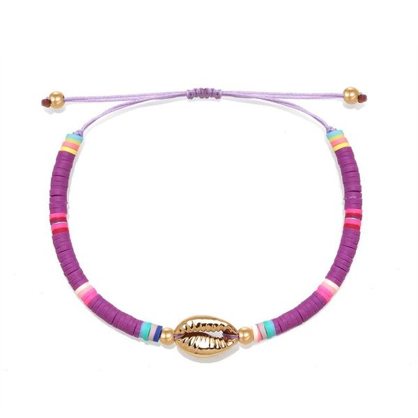 

charm bracelets boho 4mm polymer clay heishi beads cowrie seashell string handmade adjustable bracelet 2021 fashion colored summer beach jew, Golden;silver