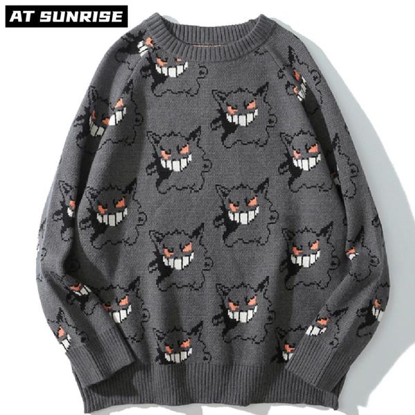 

men's sweaters knitted sweater mens hip hop streetwear harajuku casual anime japanese style autumn winter cotton oversized pullover, White;black
