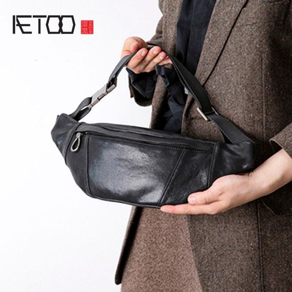 

waist bags aetoo leather men's chest bag, cowhide trend casual head slant bag