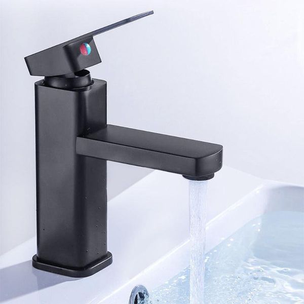 

bathroom sink faucets basin faucet black square baking cold water single handle stainless steel mixer tap lavotory accessorie