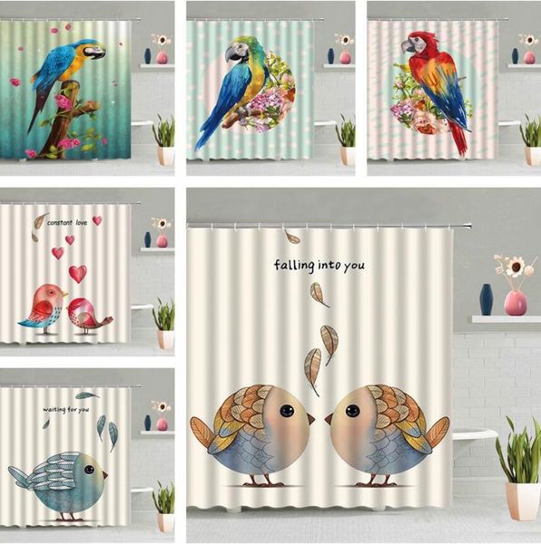 

cartoon bird animal shower curtain cute parrot colorful feather child bathroom curtains plant flower fabric screen decor hooks